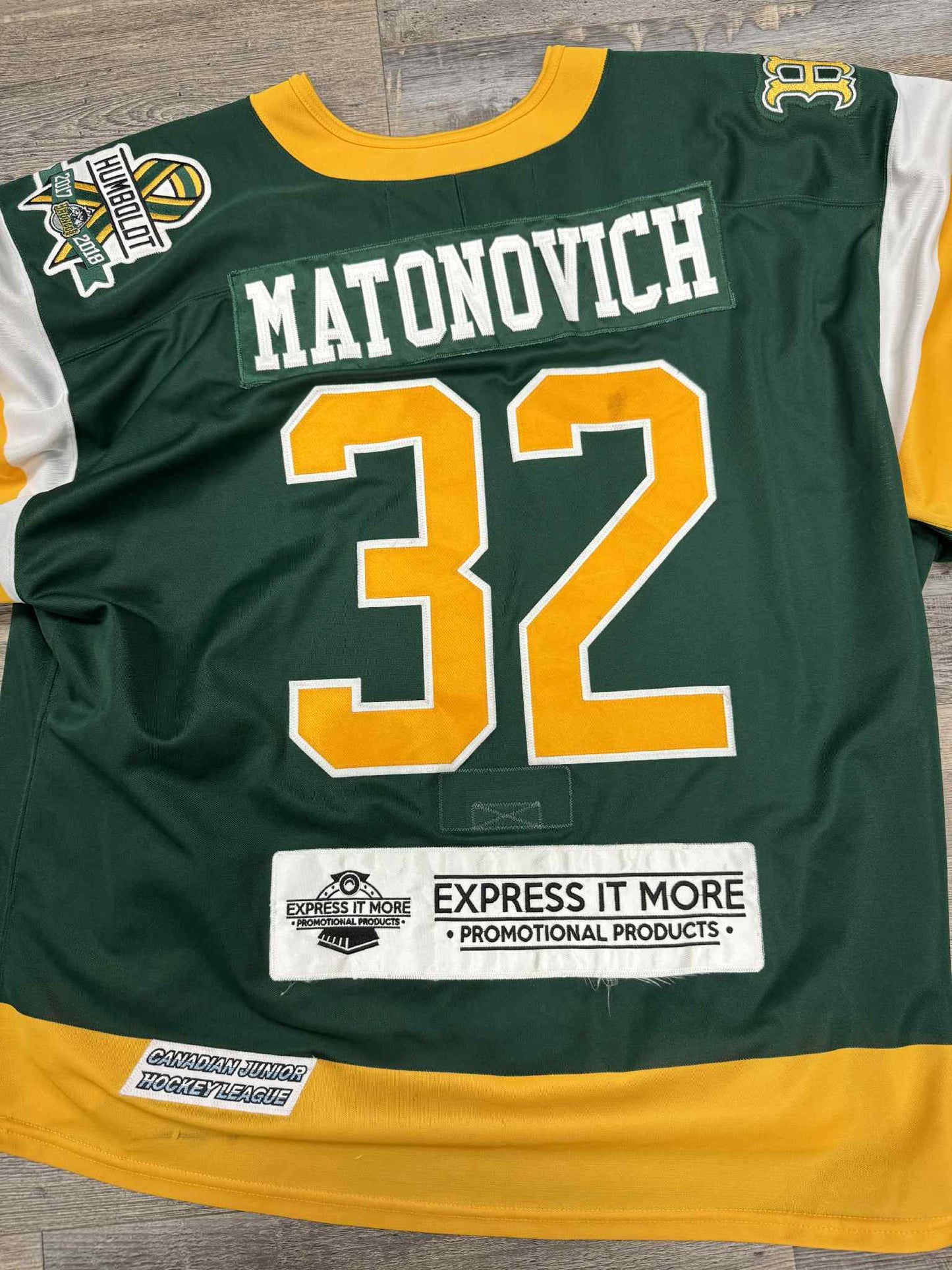 #32 Ty Matonovich (Goalie) Game Worn Humboldt Broncos Third Jersey