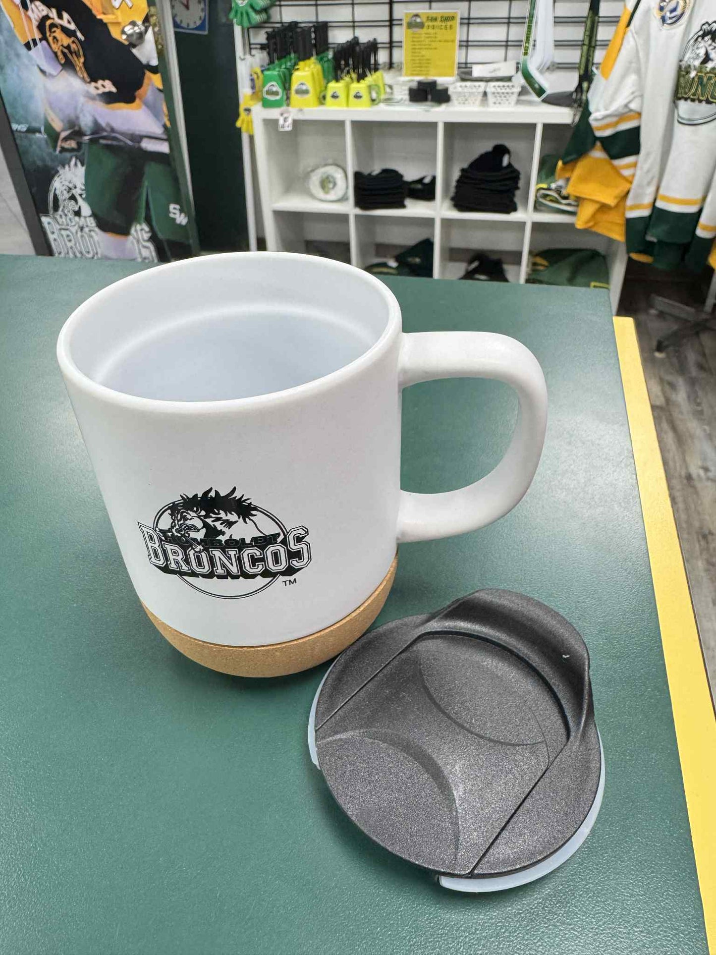 Humboldt Broncos Ceramic Cork-Base Mug – with Lid