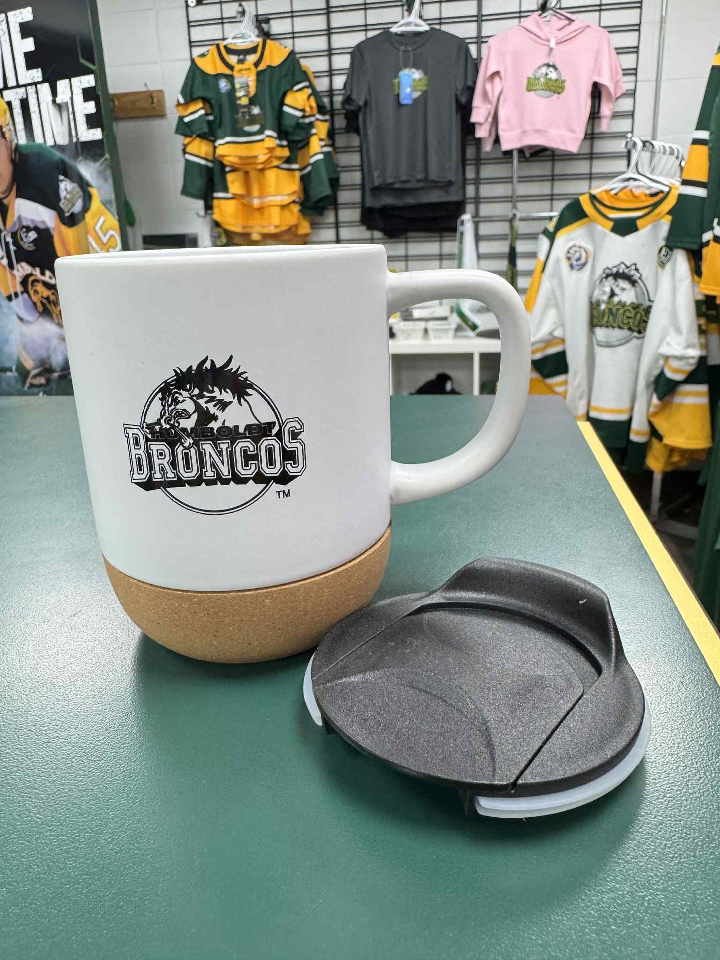 Humboldt Broncos Ceramic Cork-Base Mug – with Lid